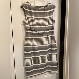 Gray and white dress with belt